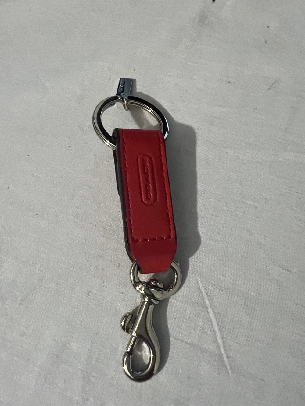 Coach Red Leather Key Ring with Silver Hardware